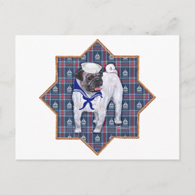 Cartão Postal Marinheiro Pug (Frente)