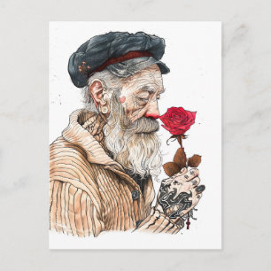 Cartão Postal Marinheiro segurando rosa vermelha em um gesto rom