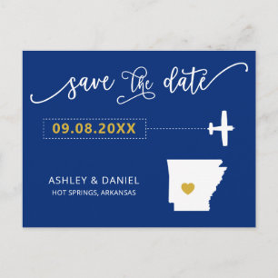 Cartão Postal Marinho Arkansas Wedding Save the Date Map