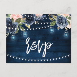 Cartão Postal Marinho Azul Blush Floral Corrente Floral String L