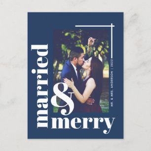 Cartão Postal Marinho Azul Casado e Feliz Natal