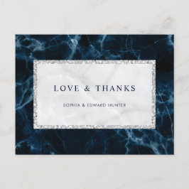 Cartão Postal Marinho Azul Casamento Branco Marble Obrigado