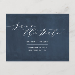 Cartão Postal Marinho azul + casamento elegante branco salvar a