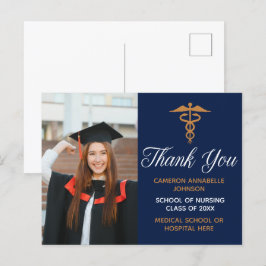 Cartão Postal Marinho Azul Dourado Graduação Foto Médica Obrigad