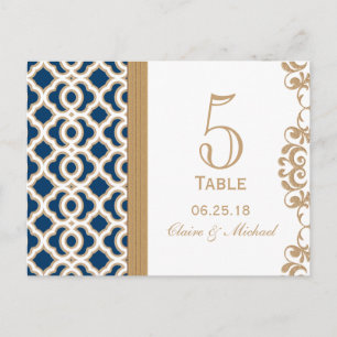 Cartão Postal Marinho Azul e Dourado Número da Tabela de Casamen
