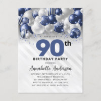 Marinho Azul Prata Balão Brilhante 90 Aniversário