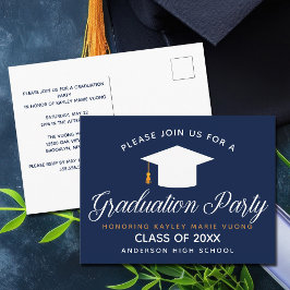Cartão Postal Marinho Blue Graduation Chic Modern 2023 Custom Pa