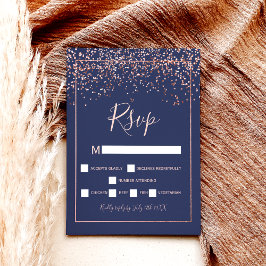 Cartão Postal marinho blue Rosa gold confetti tipografia rsvp