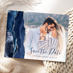 Cartão Postal Marinho Blue Silver Agate Foto personalizada Salva