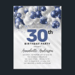 Cartão Postal Marinho Blue Silver Balloon Glitter Qualquer Idade<br><div class="desc">Marinho Glam Moderno Balão Azul Prata Brilhante Brilhante Qualquer Convite De Aniversário De Idade</div>
