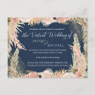 Cartão Postal Marinho Blush Bohemian Pampas Floral Casamento Vir