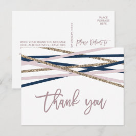 Cartão Postal Marinho Blush e Streamers Dourados Obrigado
