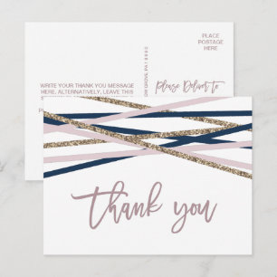 Cartão Postal Marinho Blush e Streamers Dourados Obrigado
