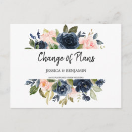 Cartão Postal Marinho Blush Floral Adiado Alteração de Planos