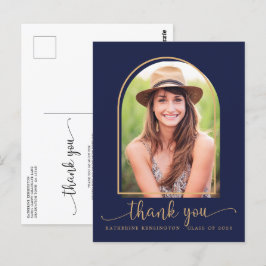 Cartão Postal Marinho Chic Blue Dourado Graduação de Foto Obriga