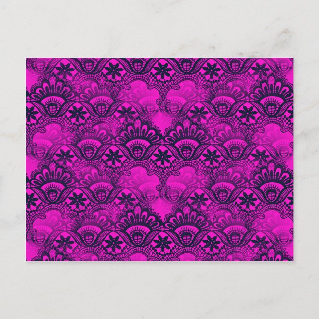 Cartão Postal Marinho de Fuschia Rosa-Quente Azul Lace (Frente)