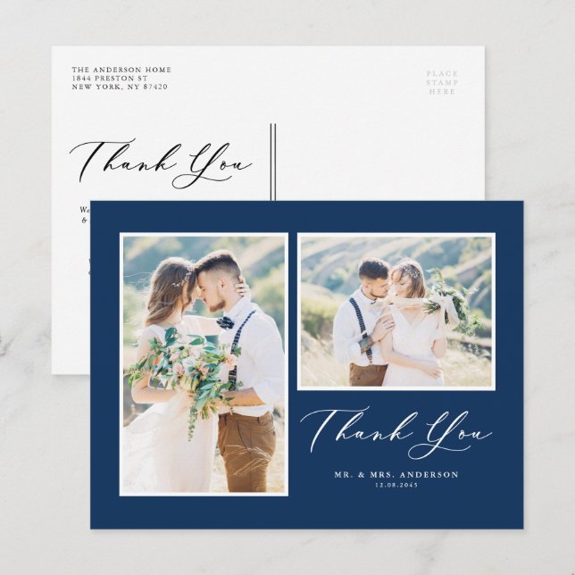 Cartão Postal Marinho de Script Azul Dois Casamento Fotográfico  (Frente/Verso)