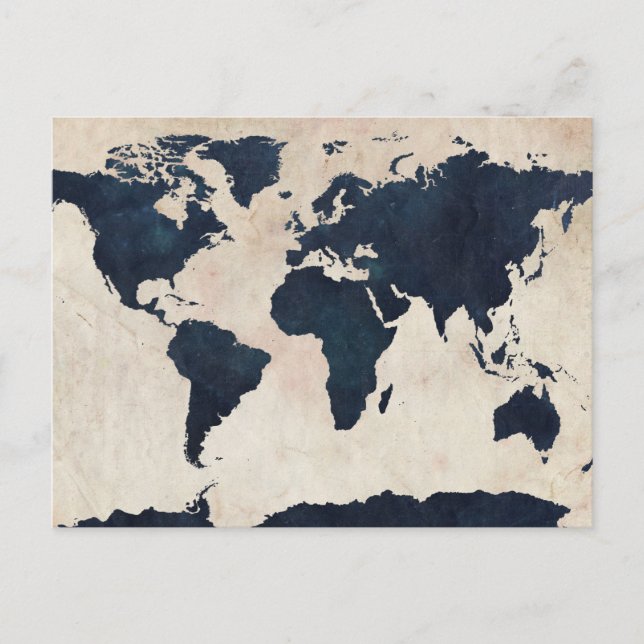 Cartão Postal Marinho do Mapa Mundial (Frente)