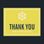 Cartão Postal Marinho e Casamento Náutico Amarelo Obrigado Cartã<br><div class="desc">Marinho e Casamento Náutico Amarelo Obrigado Cartão-postal cartões de agradecimentos azul e marinho escuro com ilustração de helm branco. Isso é perfeito para casamentos náuticos temidos ou casamentos temáticos no mar e no oceano. com com</div>