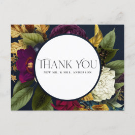 CARTÃO POSTAL MARINHO FALL RETRO BURGUNDY FLORAL WEDDING OBRIGAD