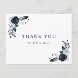 Cartão Postal Marinho Floral Boho Casamento Obrigado Cartão-Post