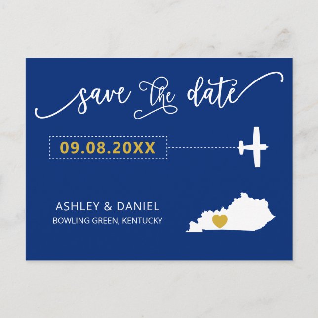 Cartão Postal Marinho Kentucky Wedding Save the Date Map Postcar (Frente)