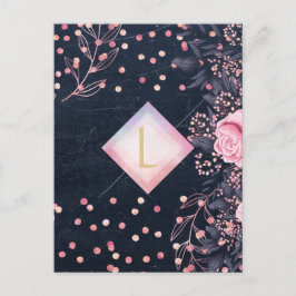 Cartão Postal Marinho Lilibet Monogramas Rosegold Pink Princess 