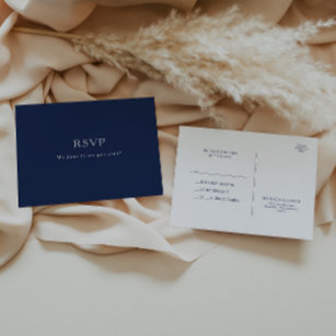 Cartão Postal Marinho minimalista clássico azul   RSVP de Casame