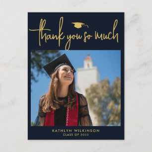 Cartão Postal Marinho moderno - Dourado Script Minimalista - Obr