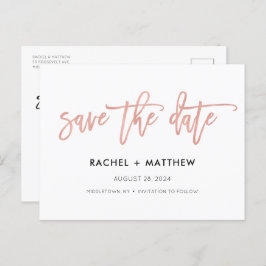 Cartão Postal Marinho & Rosa Dourado Grelha Chic Salvar a Data C