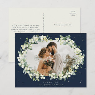 Cartão Postal Marinho Snowberry+Eucalyptus Weding Obrigado Foto