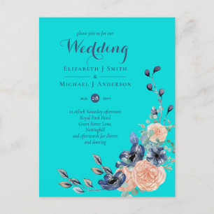 Cartão Postal Marinho Teal Coral Floral Budget Stationery