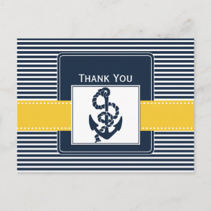 Cartão Postal marinhos, âncora, casamento náutico Obrigado