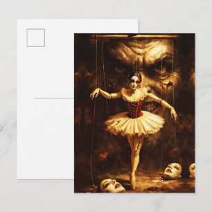 Cartão Postal Marionete Assustadora Bailarina Arte de Boneca de 