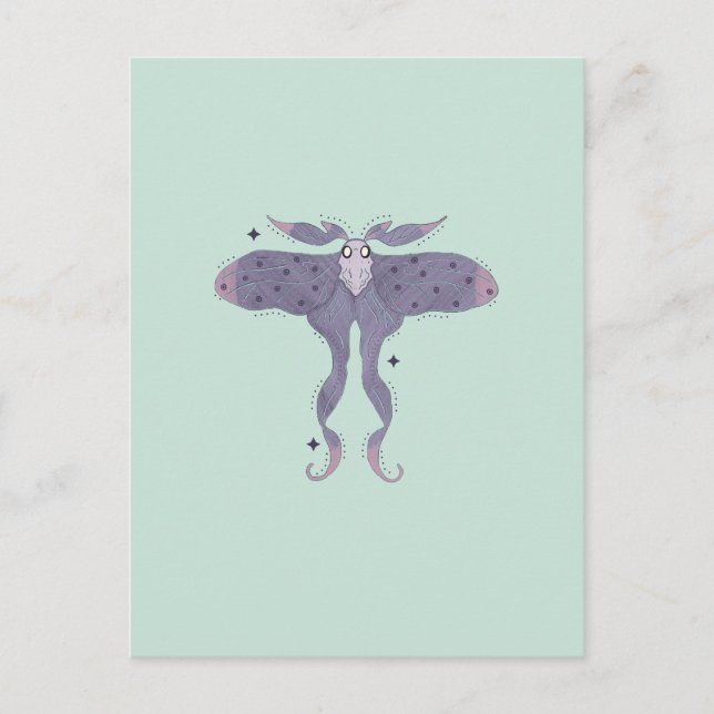 Cartão Postal Mariposa Roxa Caprichosa com Faíscas de Estrela  (Frente)