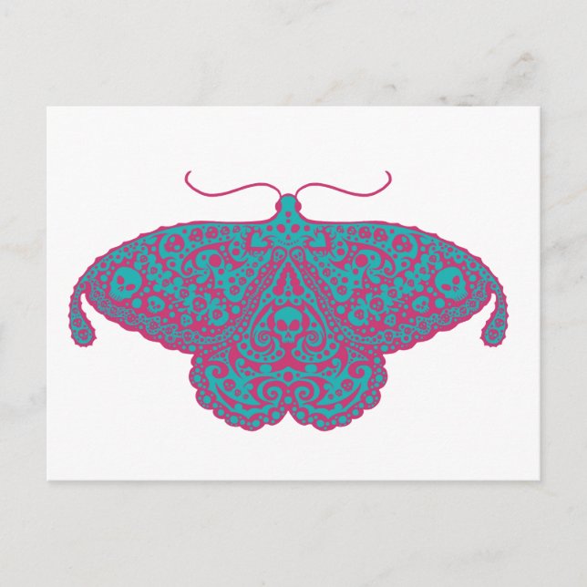 Cartão Postal mariposas, cor-de-rosa e turquesa (Frente)
