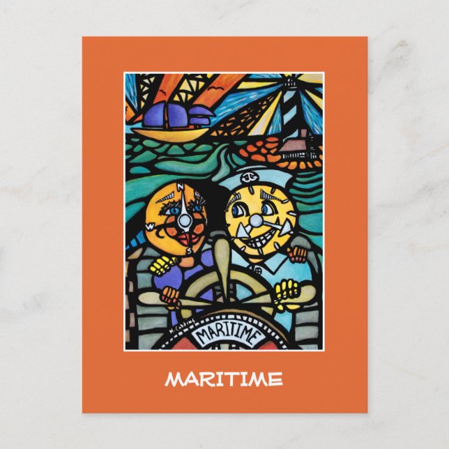 Cartão Postal Marítimo Em Laranja - Peças Horárias (Frente)
