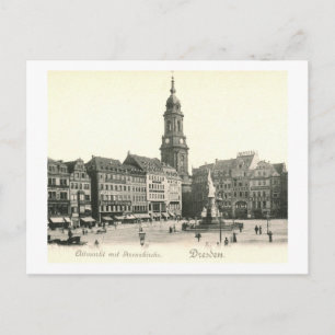 Cartão Postal Market and Church, Dresden Germany 1908 Vintage