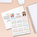 Cartão Postal Marketing de Calendário 2026 para Logotipo Comerci<br><div class="desc">Este cartão postal colorido do calendário de negócios é personalizado com o nome da sua empresa profissional e os detalhes de contato do escritório. Estes cartões postais de calendário vertical modernos apresentam o seu logótipo num dos lados e fotografias profissionais personalizadas no outro. Rubrica do marketing temporário para uma empresa...</div>