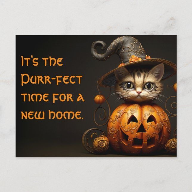 Cartão Postal Marketing de Imóveis de Cat Halloween (Frente)