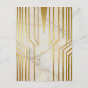 Cartão Postal Mármore Branco Luxuoso com Padrão Geométrico Doura