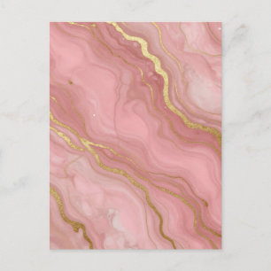 Cartão Postal Mármore Dourado Rosa Luxo Abstrato