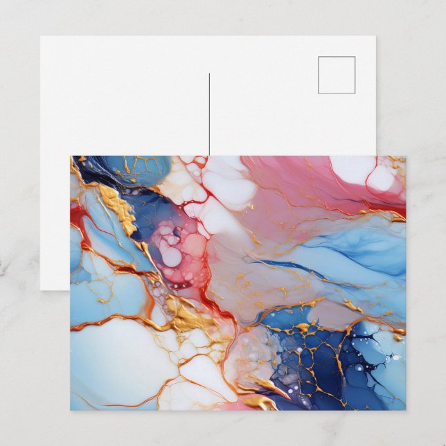 Cartão Postal Mármore Pastel com Elegância Dourada (Frente/Verso)