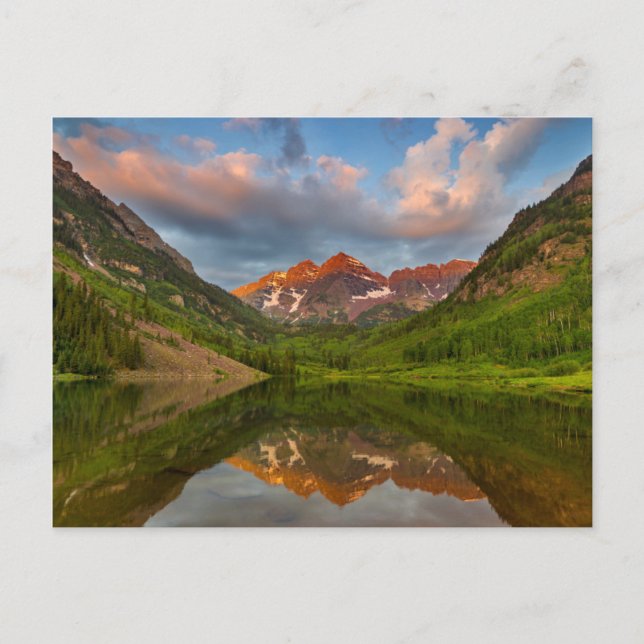 Cartão Postal Maroon Bells Refletidos na Calma do Lago Maroon 2 (Frente)