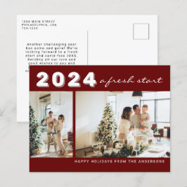 Cartão Postal Maroon Chic Year A New Start Two Photo Holiday