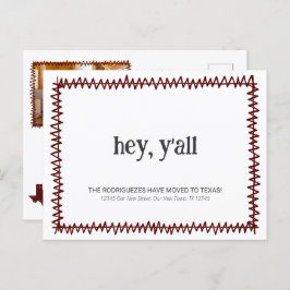 Cartão Postal Maroon Hey Y'all - Mudou-se para o Texas