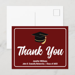 Cartão Postal Maroon White Graduação Personalizada Obrigado