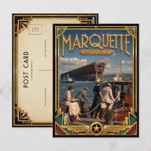 Cartão Postal Marquette Michigan Arte Deco Vintage Idade Dourada