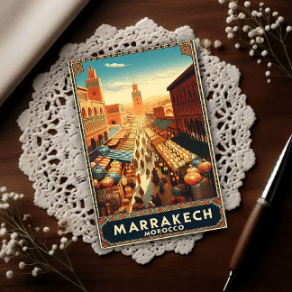 Cartão Postal Marrakech Marrocos Mercado de Viagem Vintage