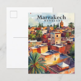 Cartão Postal Marrakech Viagem de Impressão de Cores Aquáticas